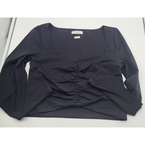 Babaton Tops - Babaton Contour Women's LG Black Ruched Long Sleeve Crop Top Aritzia Minimalist